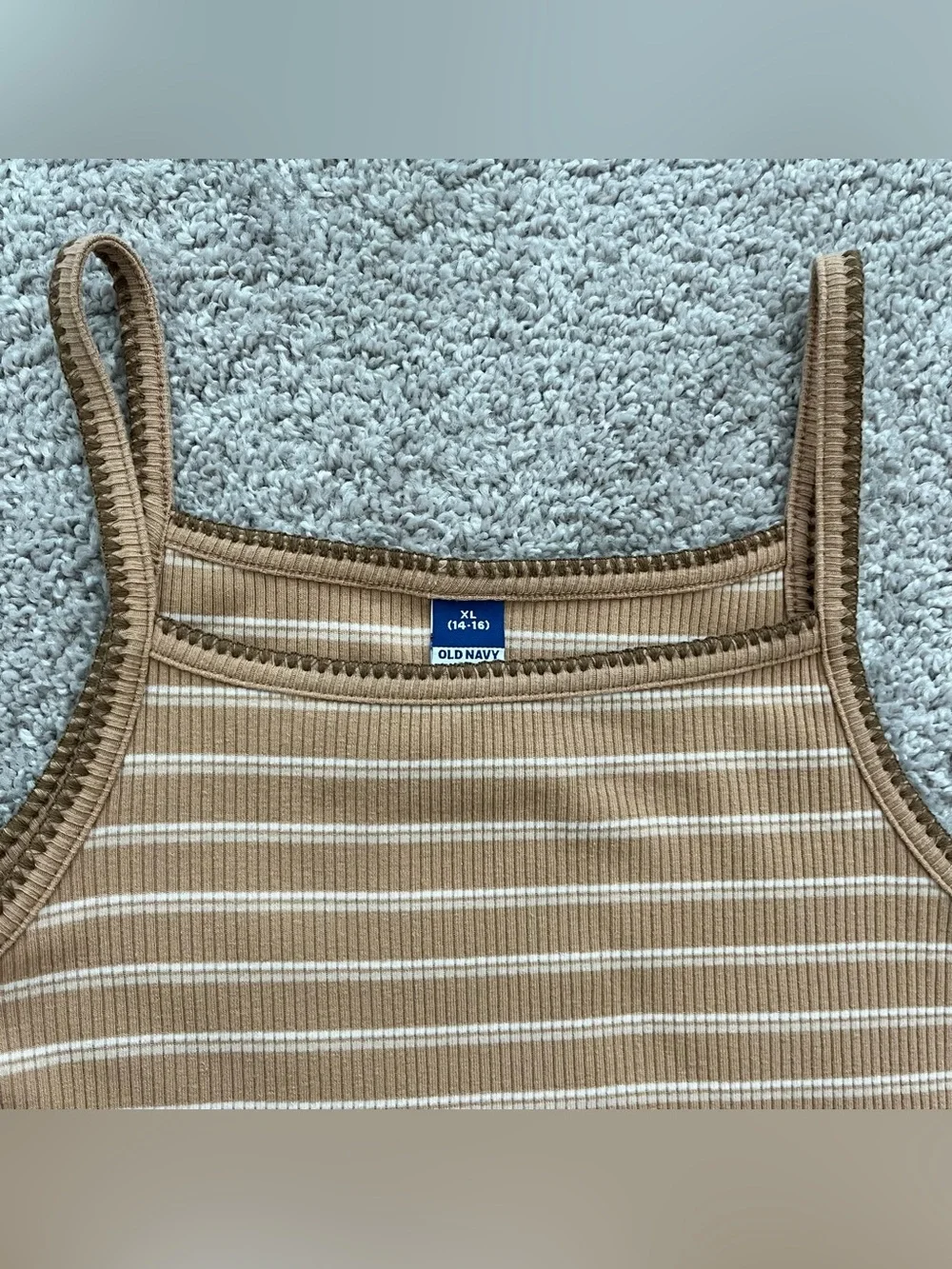 Old Navy Camel and White Ribbed Stripe Tank Girls 14/16